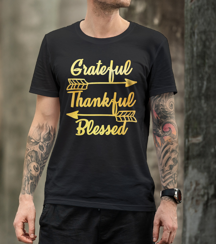 Grateful Thankful Blessed Arrows Typography T-Shirt