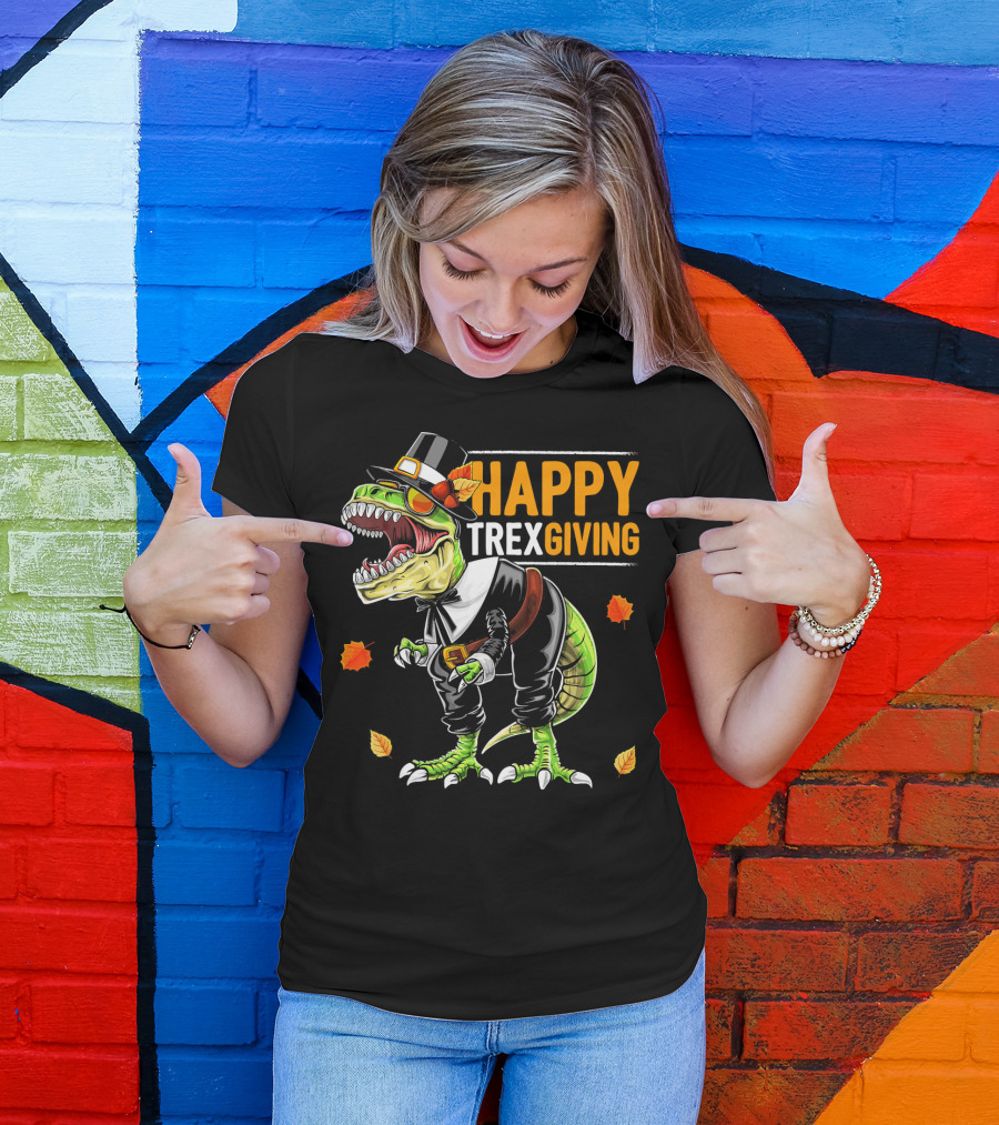 HAPPY TREXGIVING Dinosaur Pilgrim Thanksgiving T-Shirt