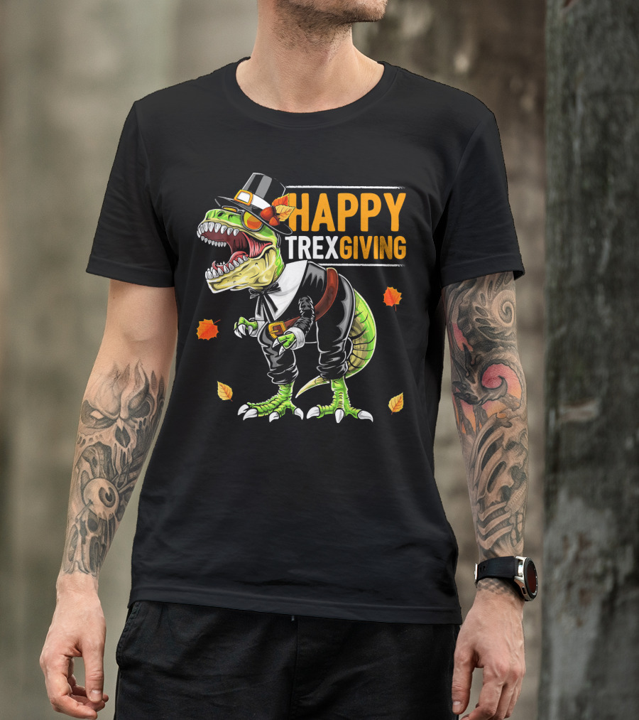 HAPPY TREXGIVING Dinosaur Pilgrim Thanksgiving T-Shirt