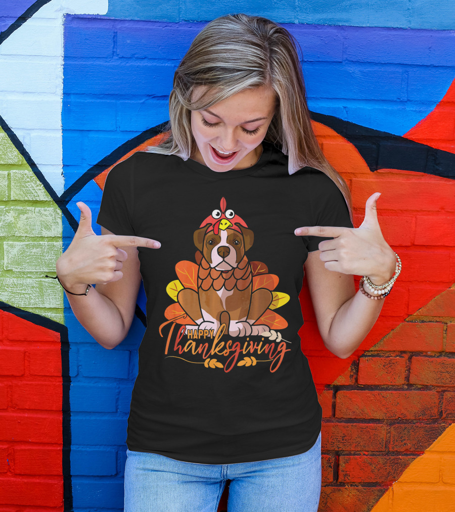 Happy Thanksgiving Boxer Dog Turkey Costume T-Shirt