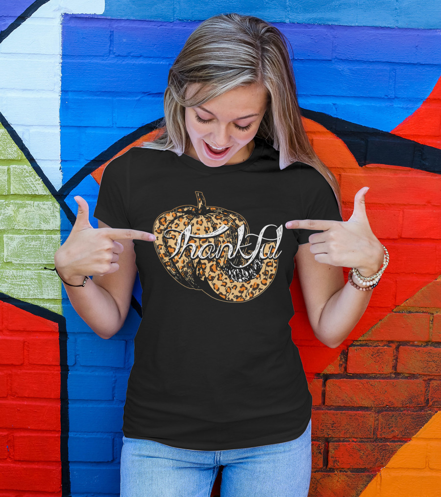 Thankful Pumpkin Leopard Print Fall T-Shirt