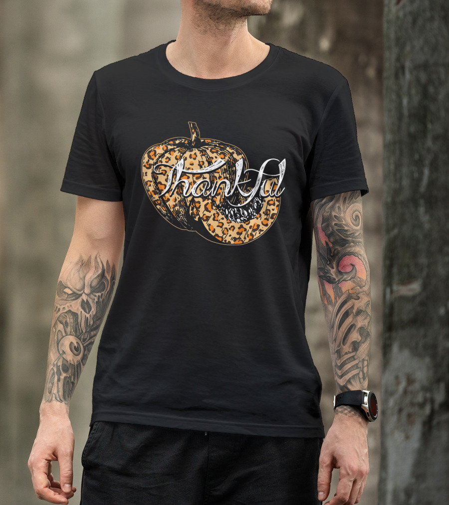 Thankful Pumpkin Leopard Print Fall T-Shirt