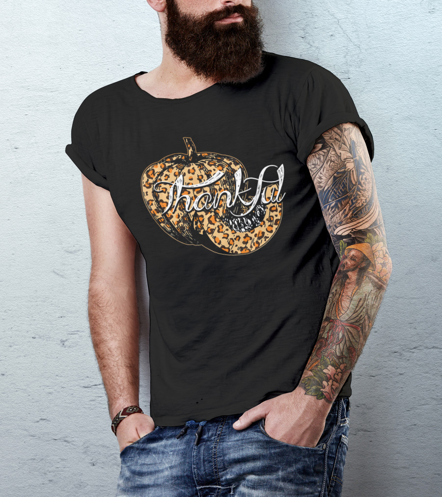 Thankful Pumpkin Leopard Print Fall T-Shirt