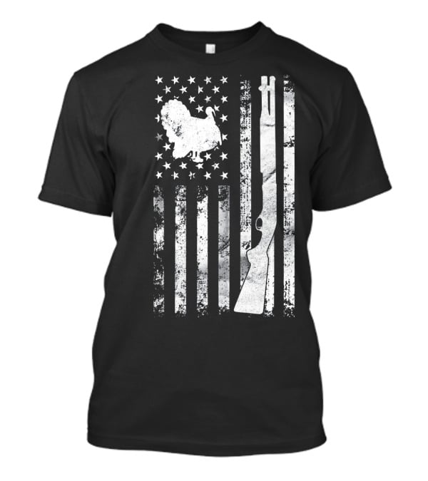 Turkey Hunting American Flag With Rifle And Stars T-Shirt