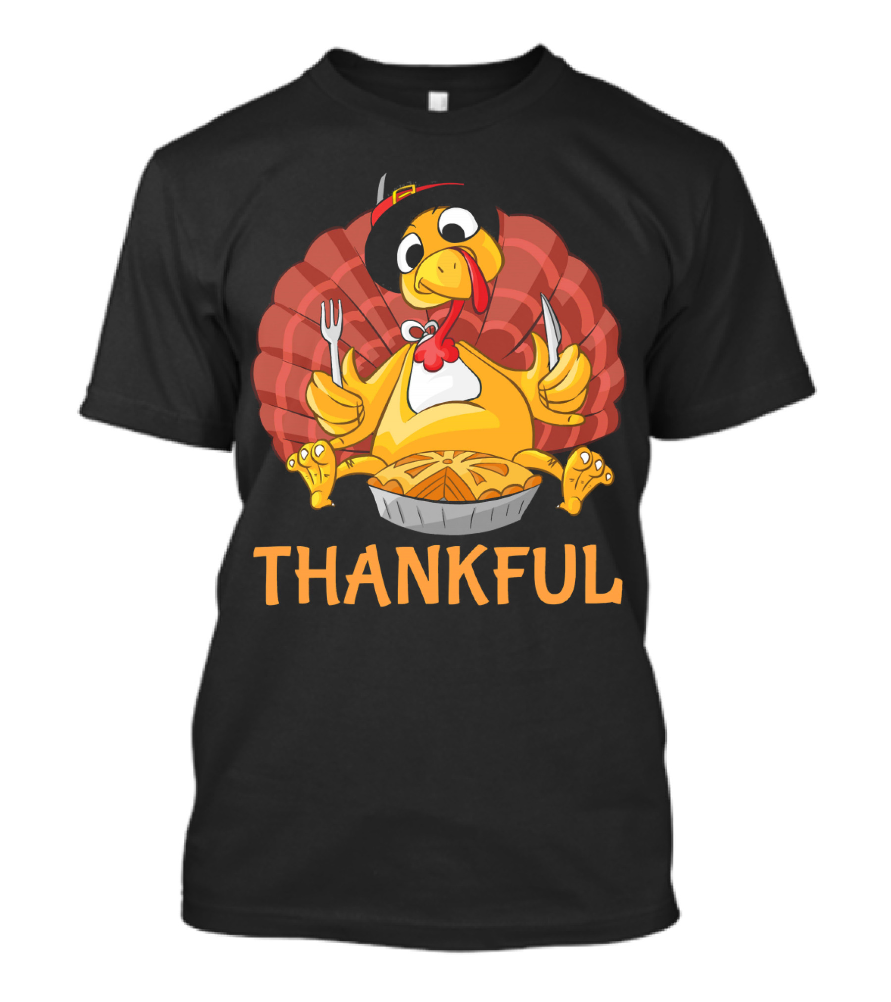 Thankful Turkey With Pie And Pilgrim Hat T-Shirt