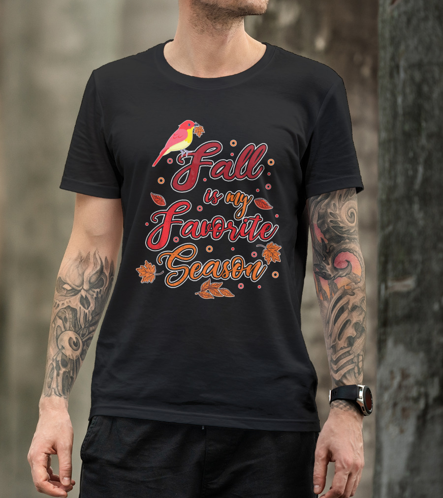 Fall Is My Favorite Season Autumn Harvest Bird And Leaves T-Shirt