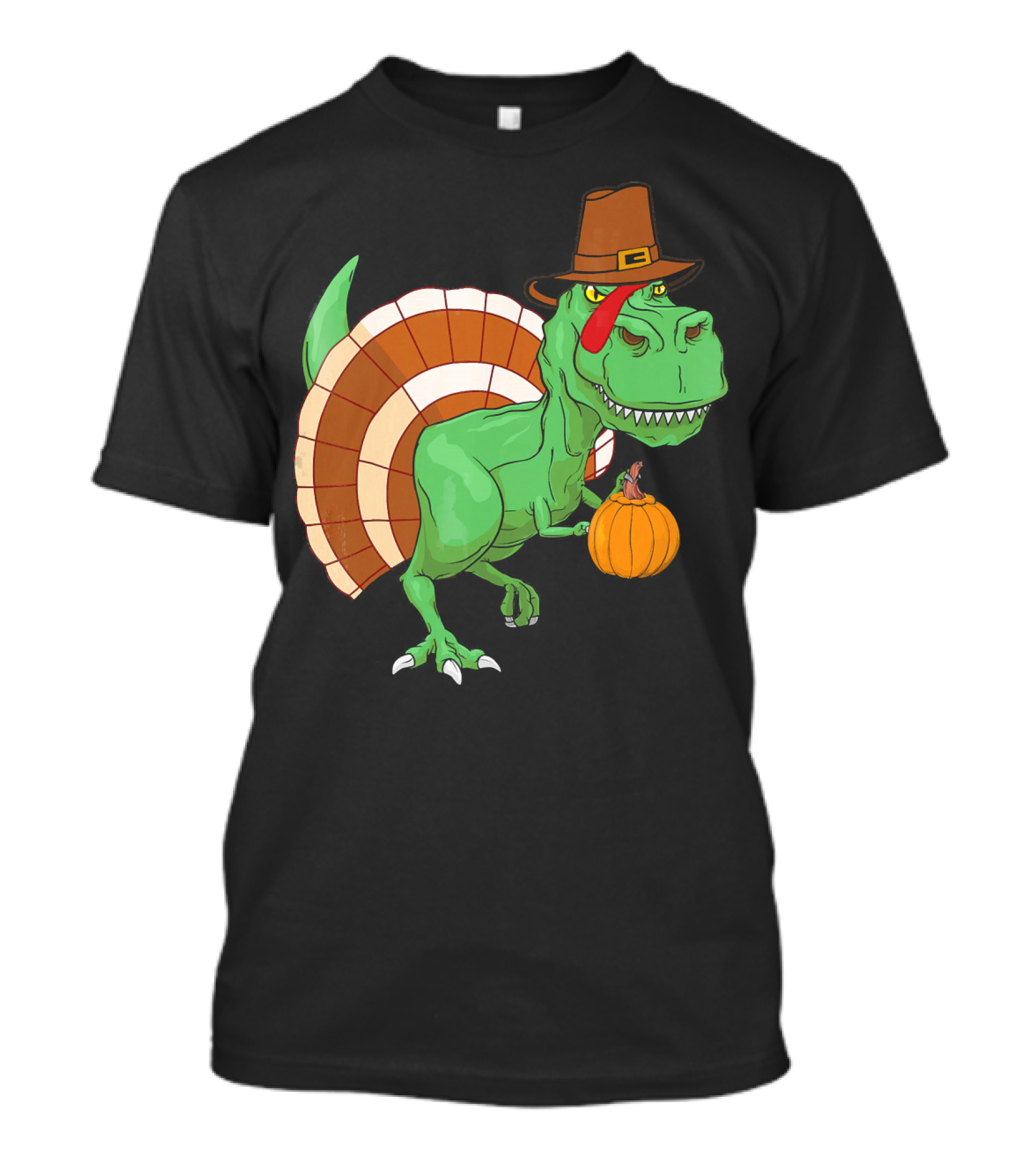 Thanksgiving T-Rex Turkey With Pilgrim Hat And Pumpkin T-Shirt