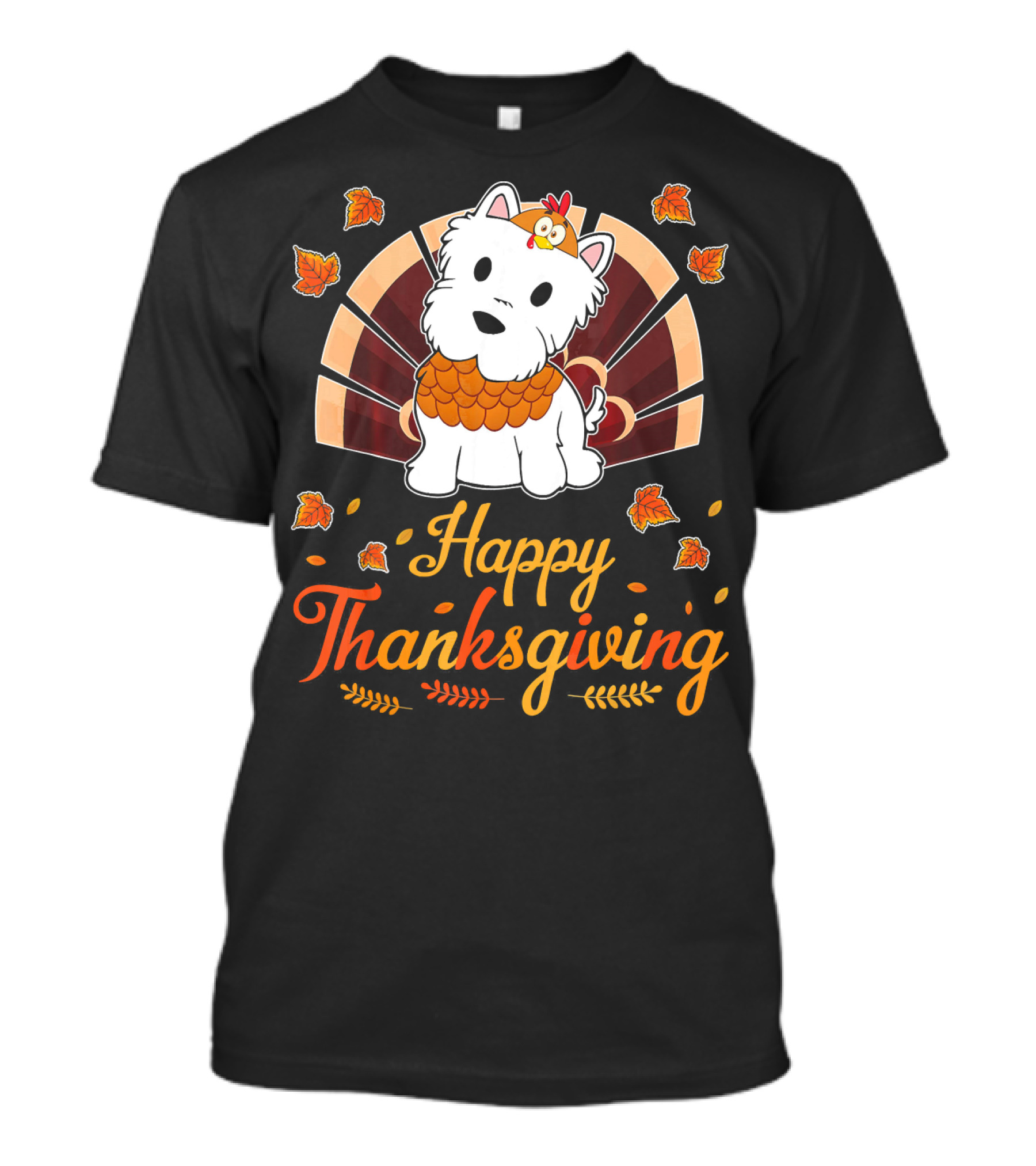 Happy Thanksgiving Turkey Westie Dog Autumn Leaves T-Shirt