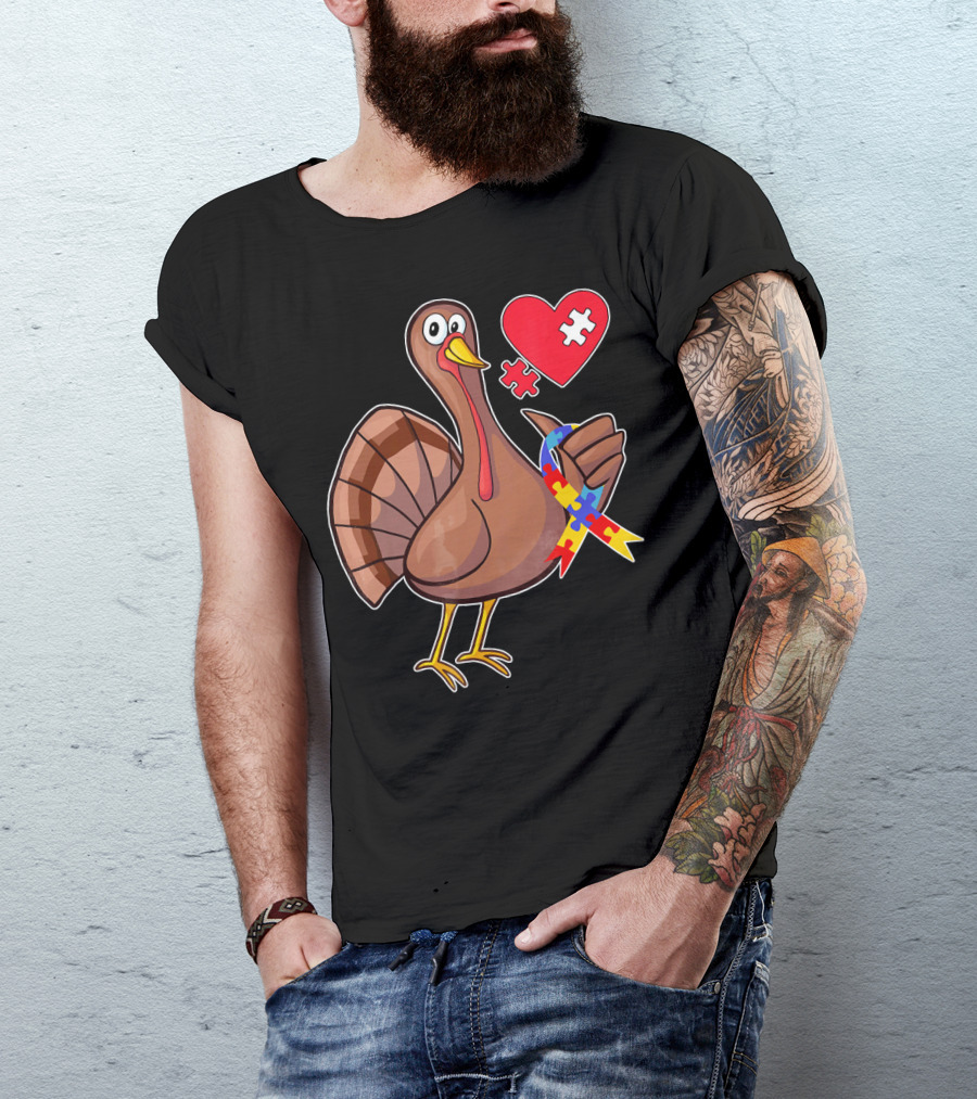 Funny Autism Awareness Turkey Heart Puzzle T-Shirt