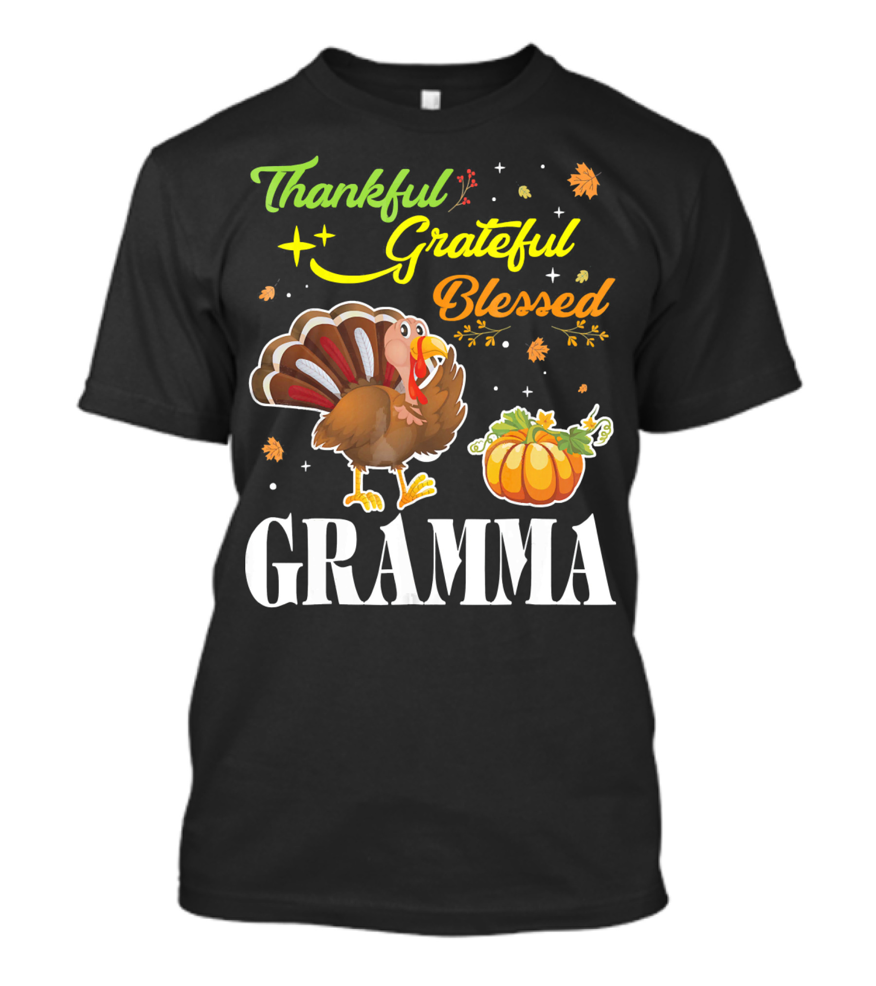 Thankful Grateful Blessed Gramma Turkey Pumpkin Thanksgiving Fall Leaves T-Shirt