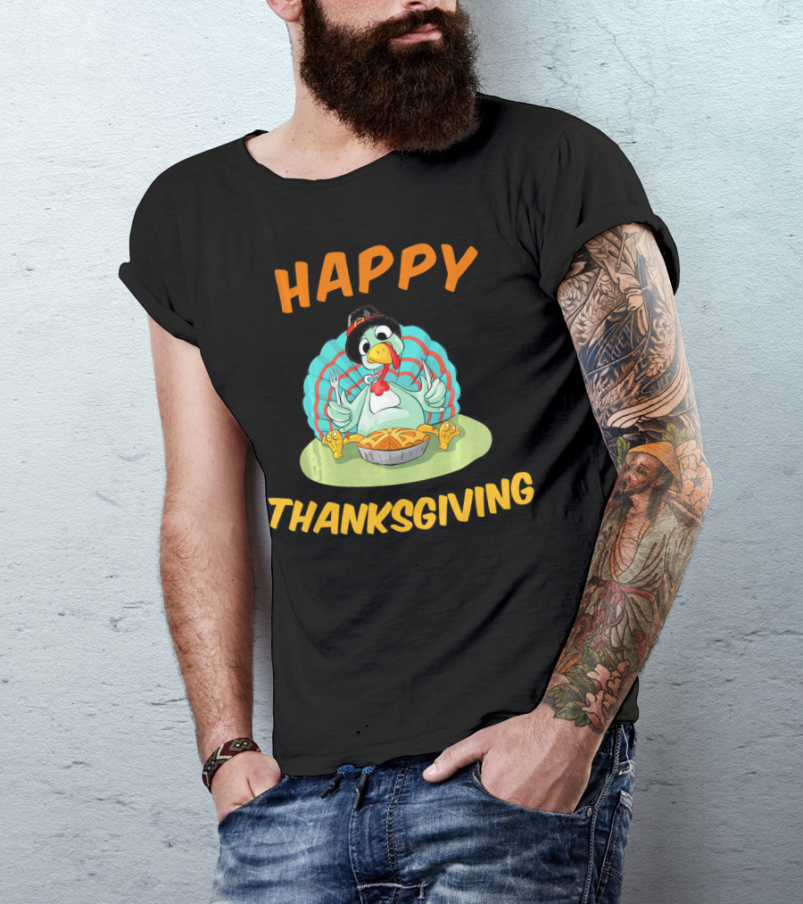 Happy Thanksgiving Funny Turkey Day Turkey Eating Pie T-Shirt