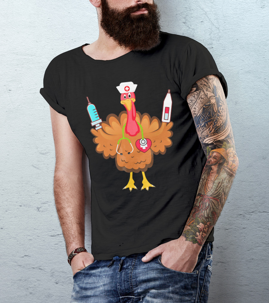 Nurse Turkey Stethoscope Syringe Nurse Hat Medical Humor T-Shirt