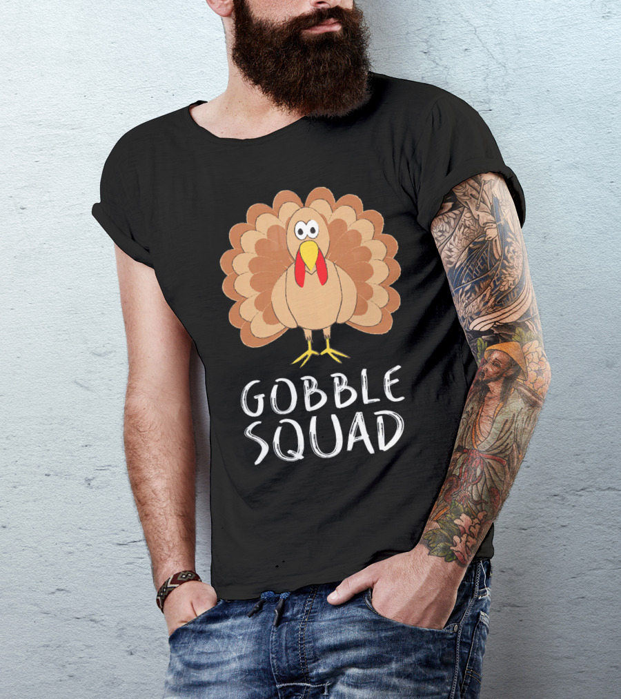 Gobble Squad Cute Turkey Trot Thankful Turkey T-Shirt