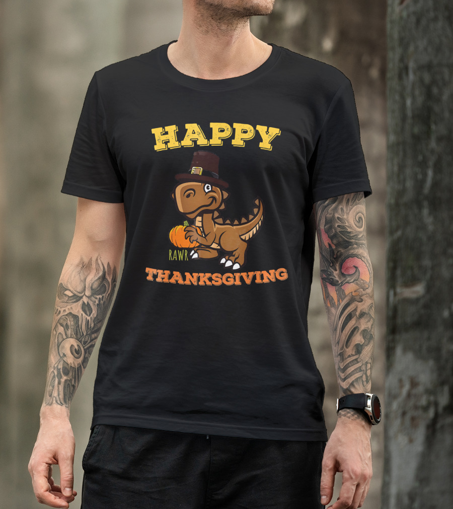 Happy Thanksgiving Dinosaur Pilgrim Rawr T-Shirt