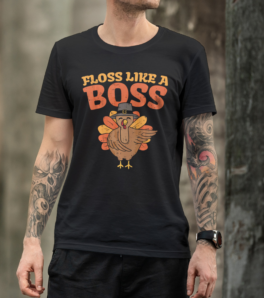 Floss Like A Boss Dancing Turkey With Pilgrim Hat T-Shirt