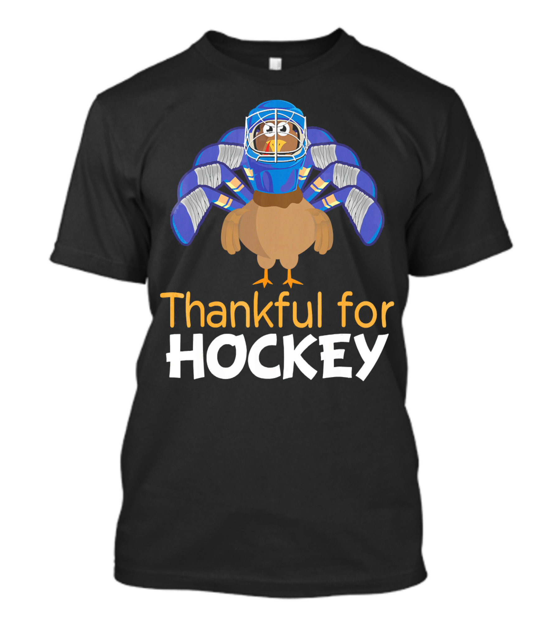 Thankful For Hockey Funny Turkey With Goalie Mask And Stick Feathers T-Shirt