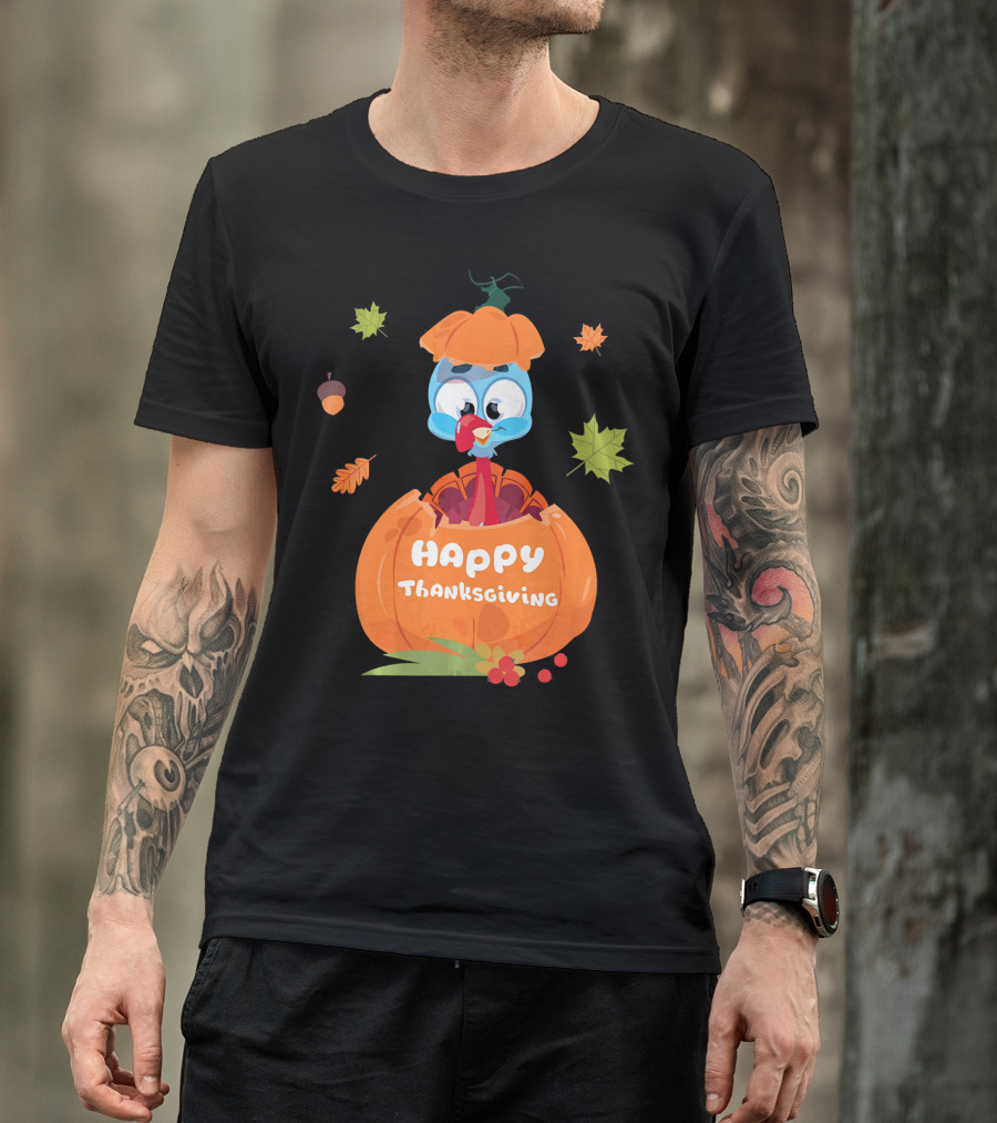Happy Thanksgiving Cute Turkey Pilgrim In Pumpkin T-Shirt