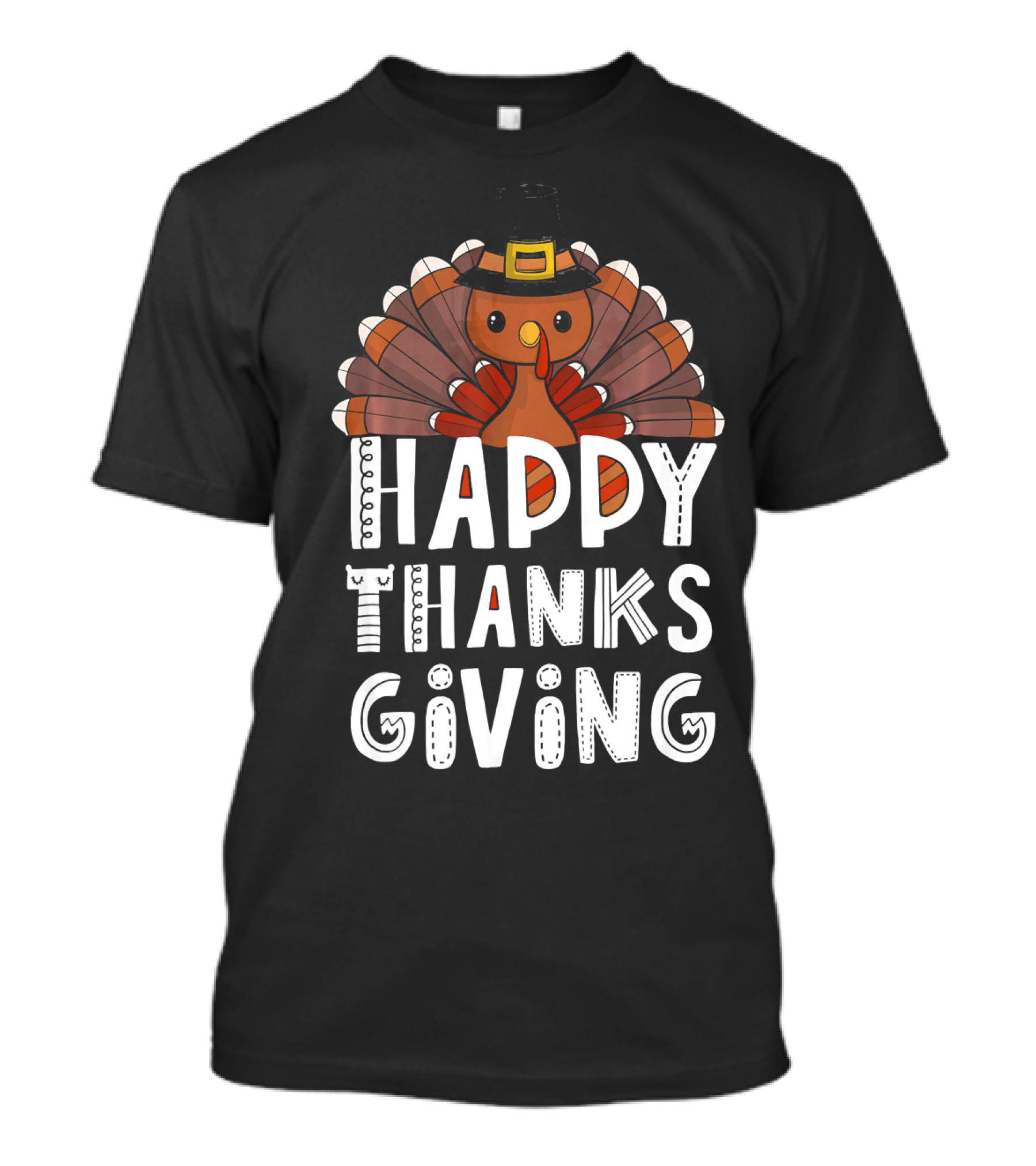 Happy Thanksgiving Funny Turkey Day With Pilgrim Hat T-Shirt