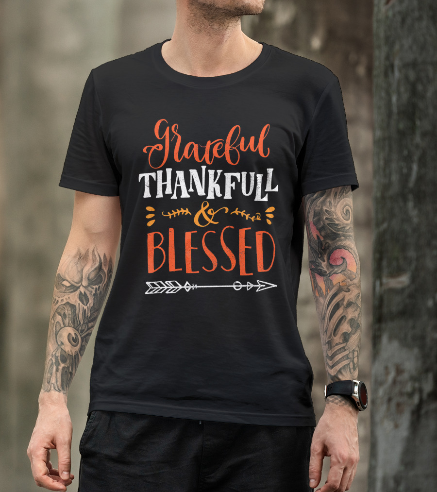 Grateful Thankful Blessed Arrow Typography T-Shirt