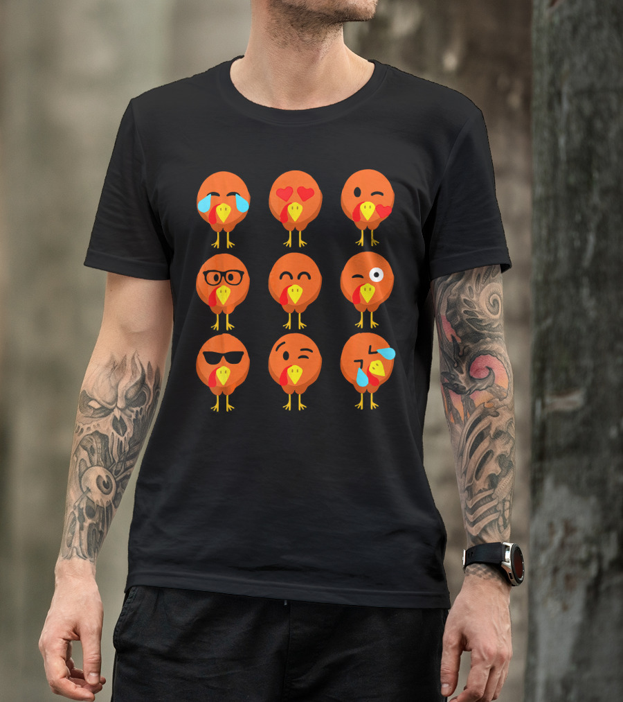 Thanksgiving Turkey Face Emojis With Funny Expressions T-Shirt