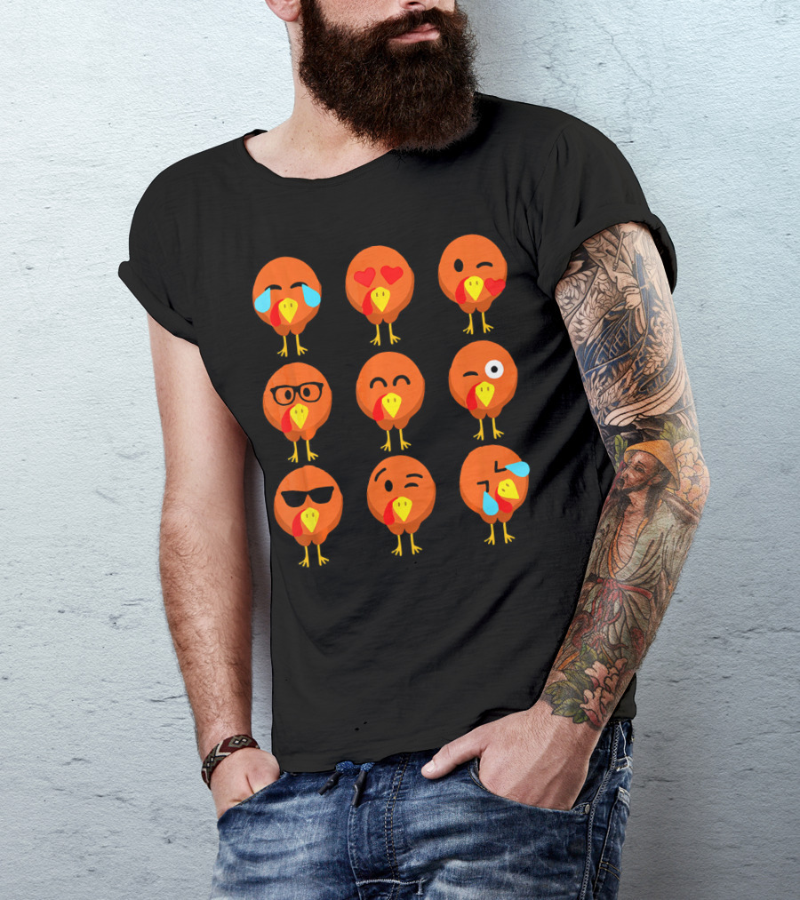 Thanksgiving Turkey Face Emojis With Funny Expressions T-Shirt