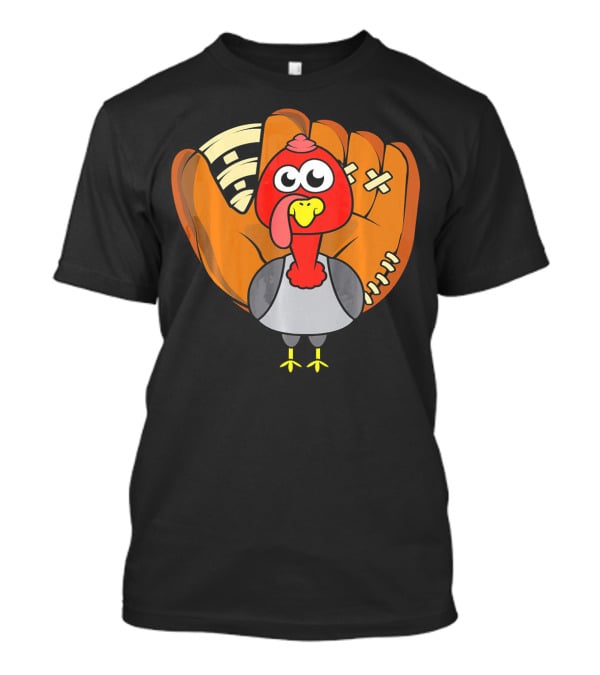 Turkey Day Cute Thanksgiving Boys Turkey With Baseball Glove T-Shirt