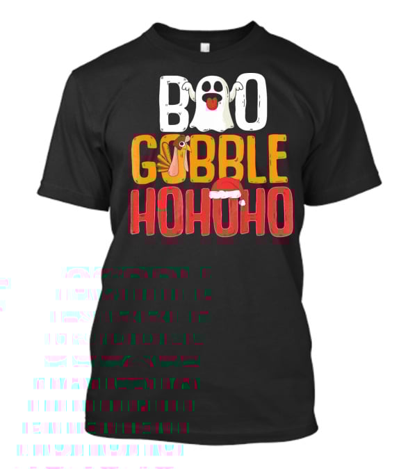 BOO GOBBLE HOHOHO Ghost Turkey Santa Hat T-Shirt