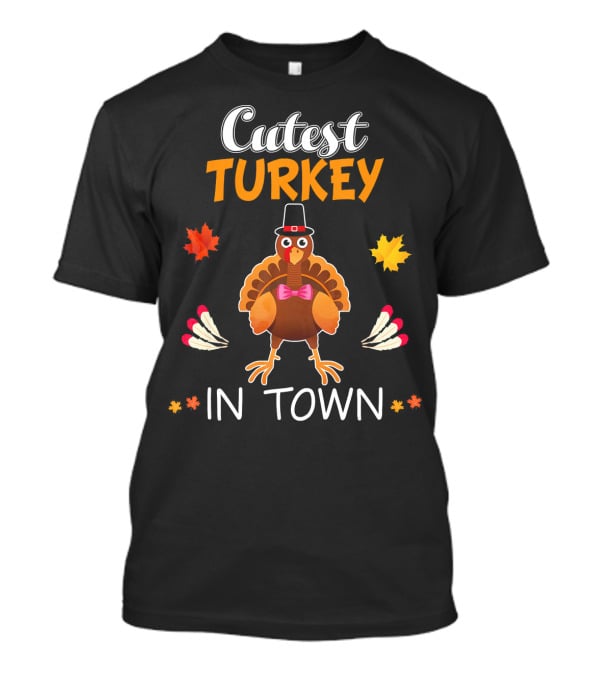 Cutest Turkey In Town Cute Turkey Fall Leaves Bowtie T-Shirt