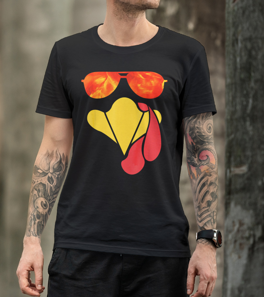 Turkey Face Thanksgiving Sunglasses Fire Flame T-Shirt