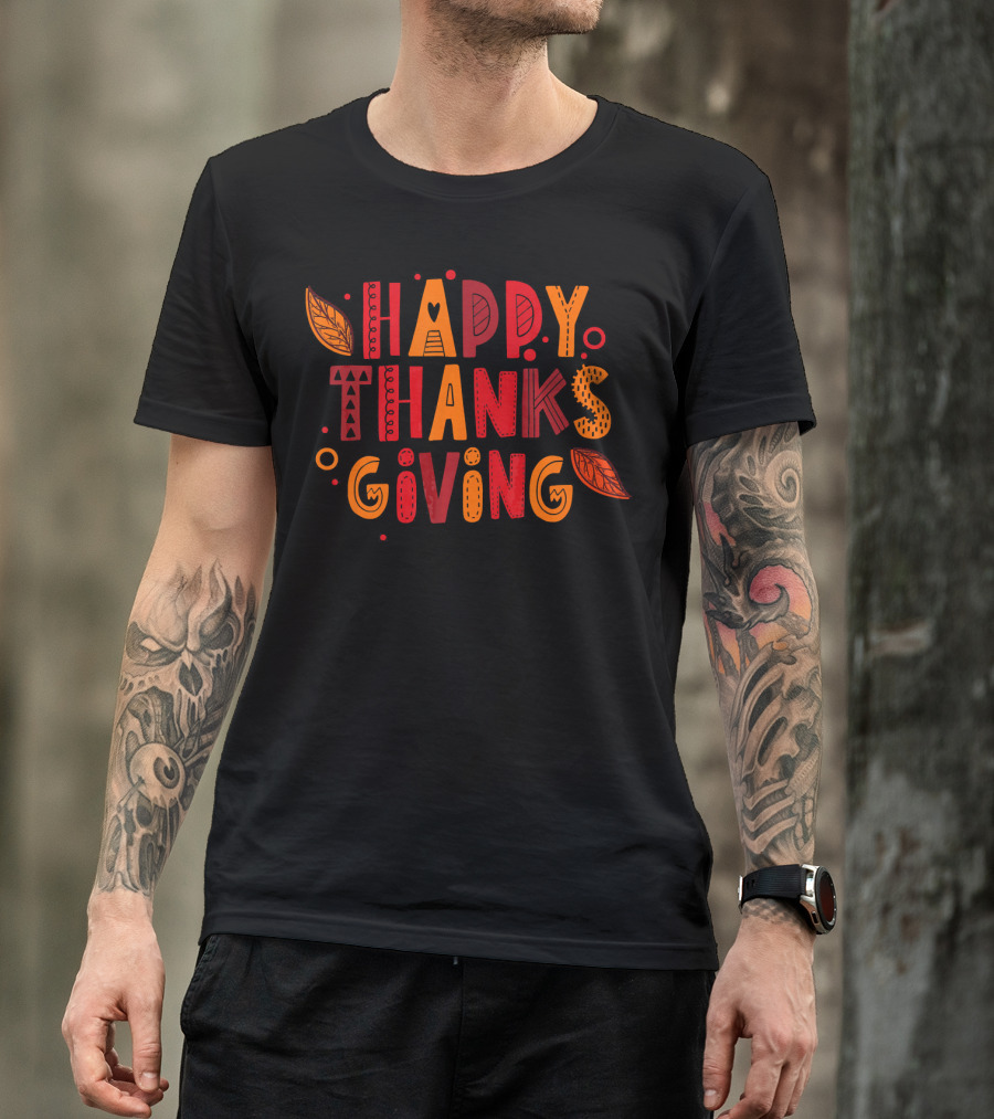 Happy Thanksgiving Funny Turkey Day Holi Celebration Leaves T-Shirt