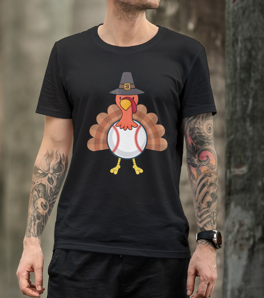 Thanksgiving Pilgrim Turkey Baseball Fusion T-Shirt