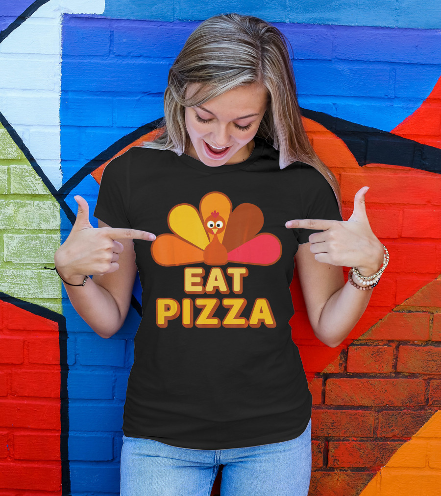 Funny Turkey Eat Pizza Thanksgiving Humor T-Shirt