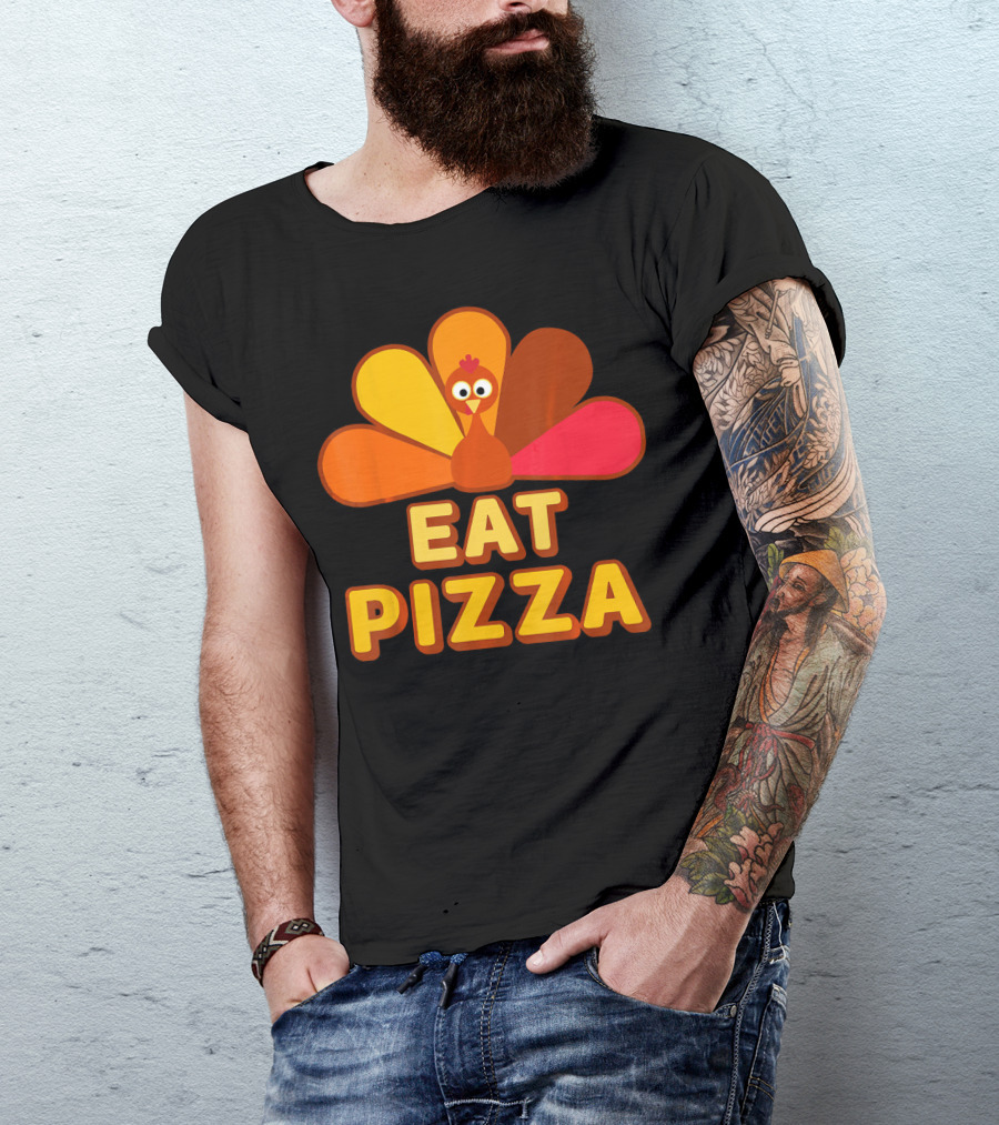 Funny Turkey Eat Pizza Thanksgiving Humor T-Shirt