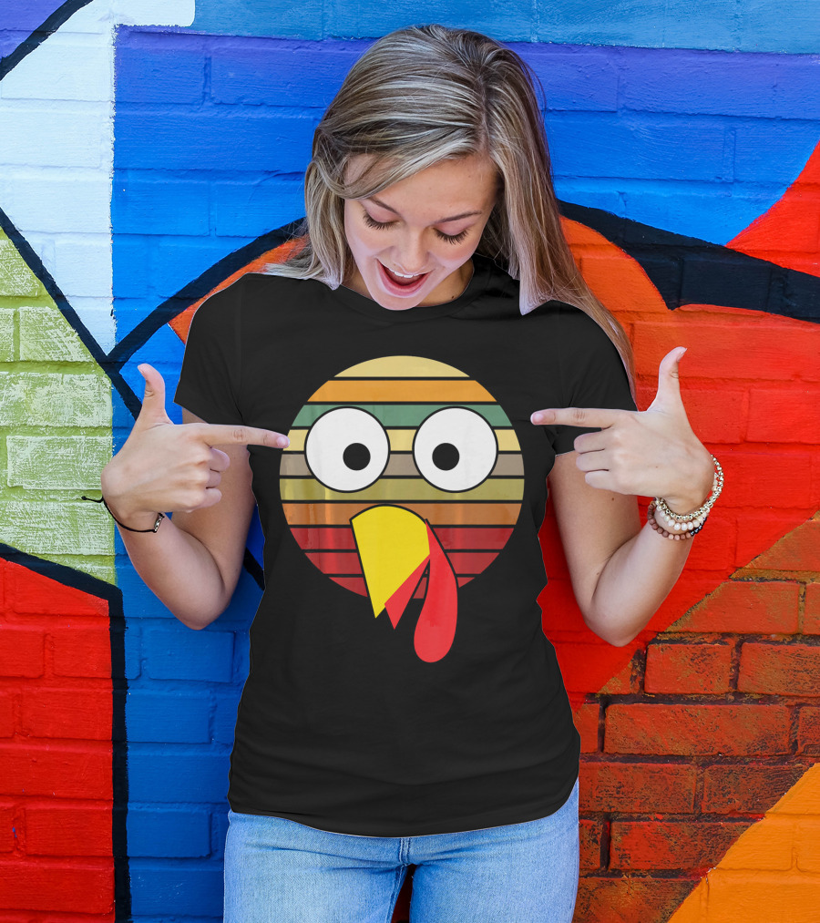 Retro Striped Turkey Face Thanksgiving Halloween Costume T-Shirt
