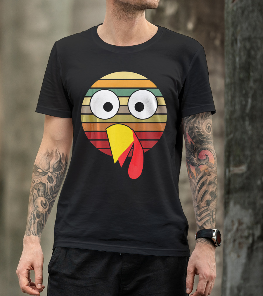 Retro Striped Turkey Face Thanksgiving Halloween Costume T-Shirt