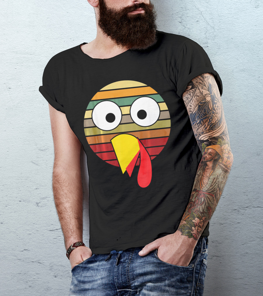 Retro Striped Turkey Face Thanksgiving Halloween Costume T-Shirt