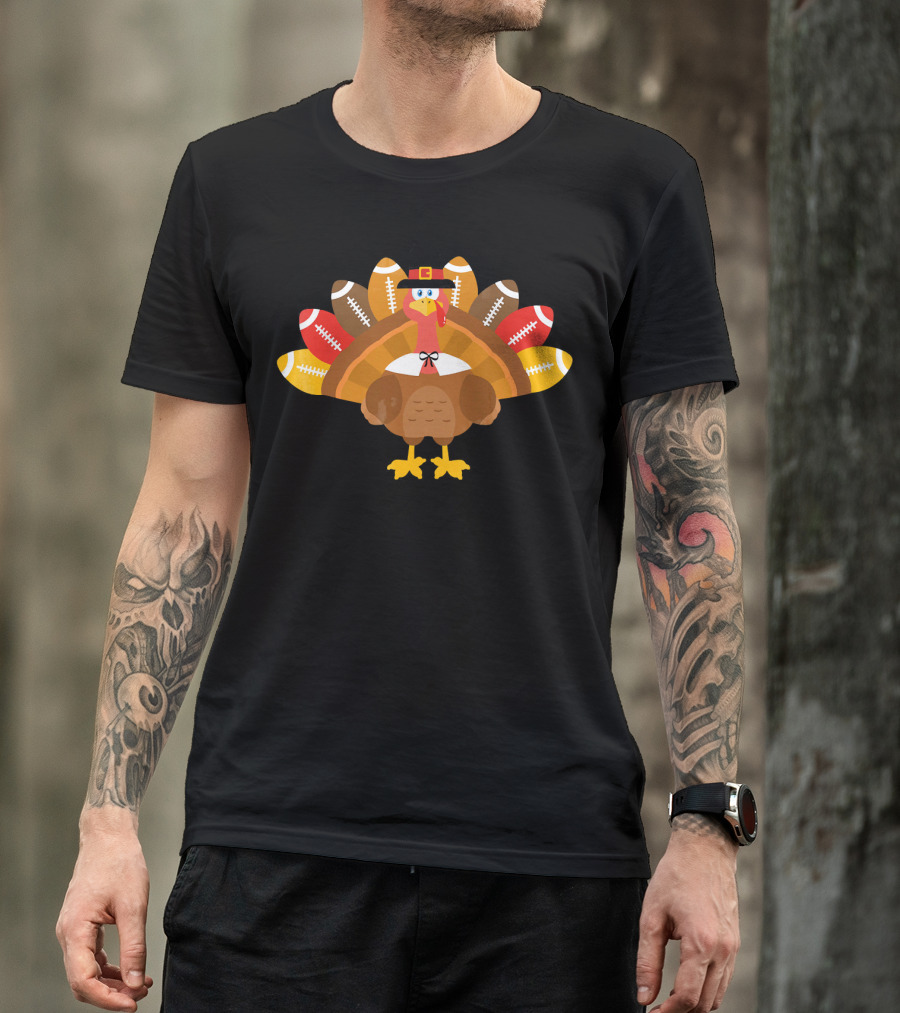 Thanksgiving Turkey Pilgrim Football Feathers T-Shirt