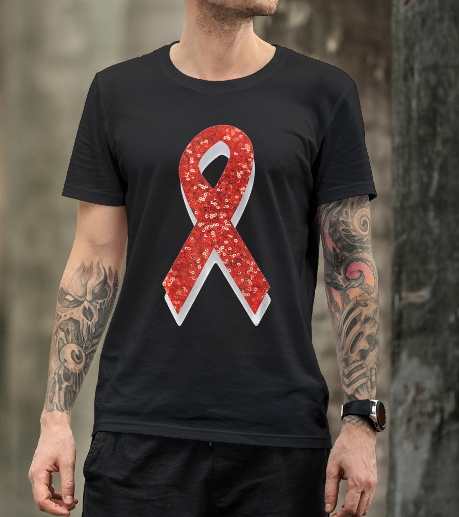 AIDS Awareness Red Ribbon Sequin T-Shirt