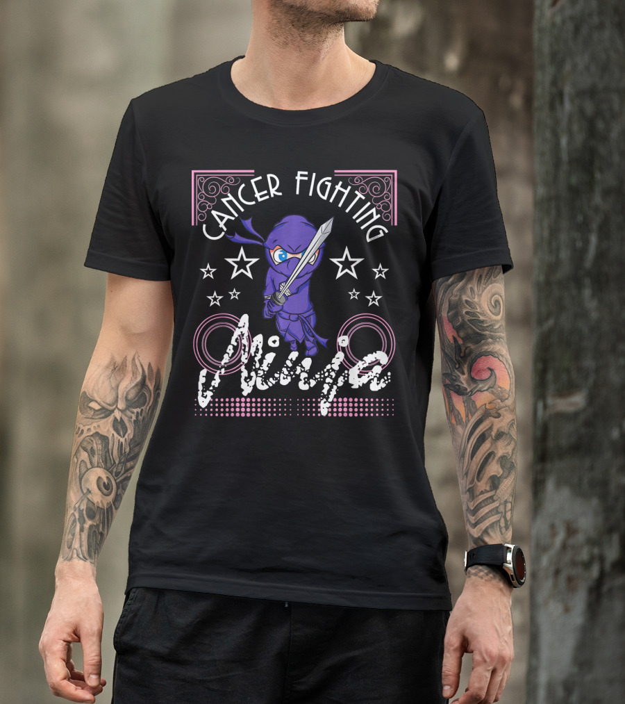 Cancer Fighting Ninja Stars Purple Warrior T-Shirt