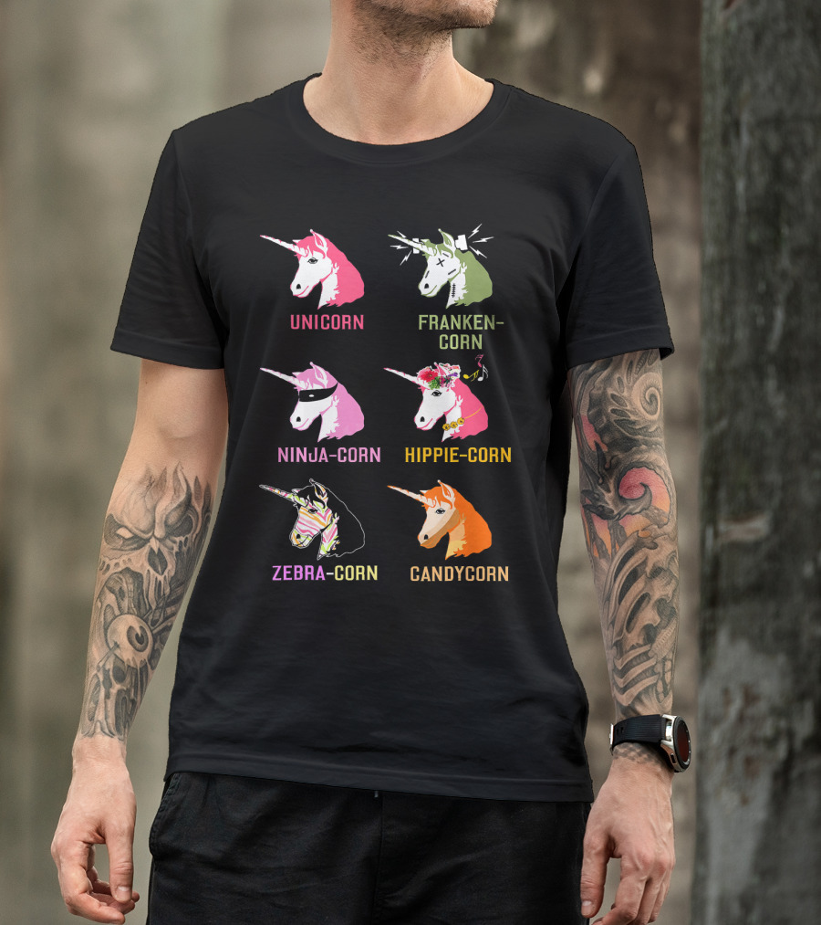 Unicorn Frankencorn Ninja-Corn Hippie-Corn Zebra-Corn Candycorn T-Shirt