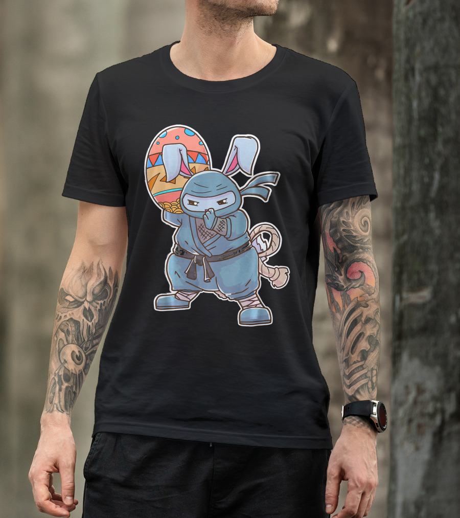 Easter Bunny Ninja Egg Master In Blue Robe With Colorful Egg T-Shirt