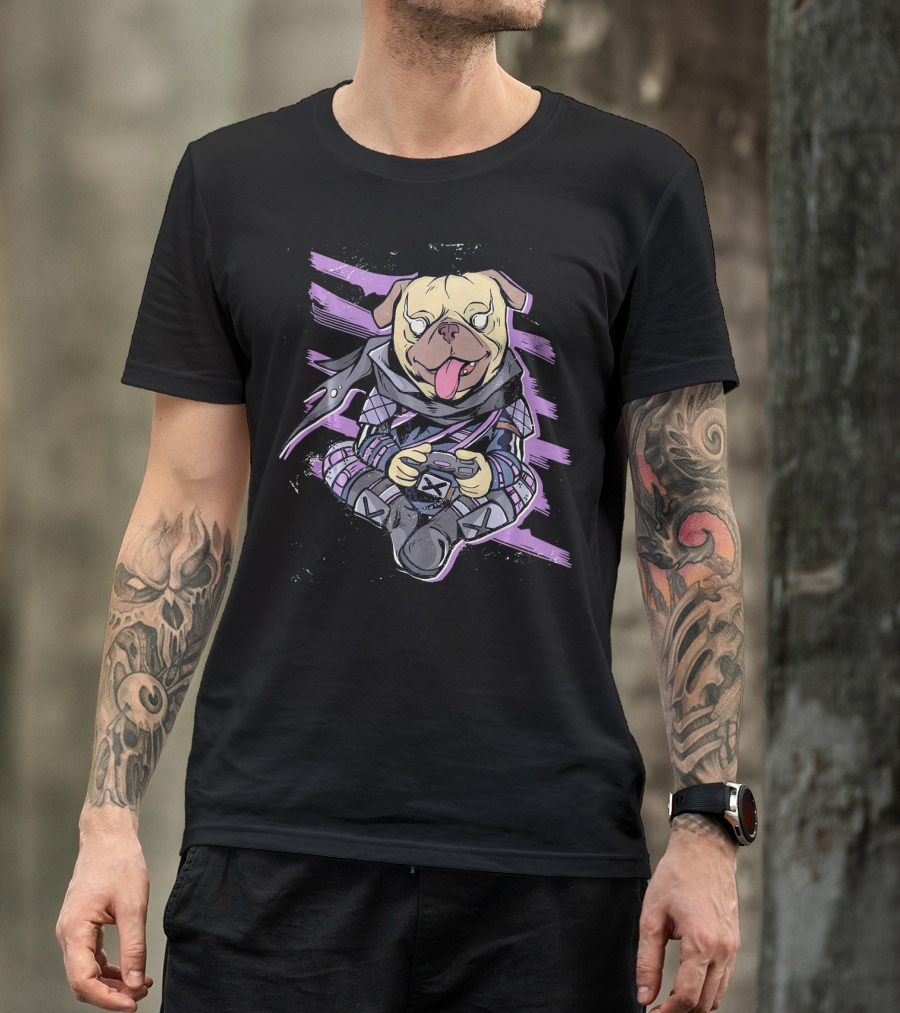 Ninja Pug Playing Video Game Controller Epic Battle T-Shirt