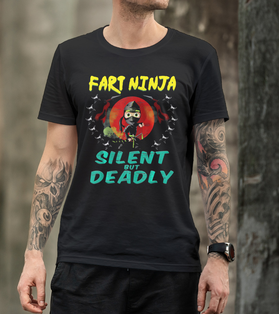 Fart Ninja Silent But Deadly With Funny Ninja In Red Circle T-Shirt