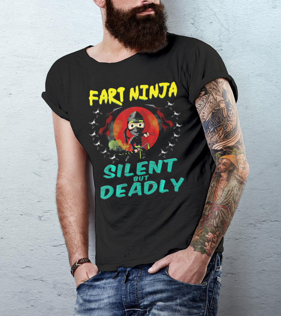 Fart Ninja Silent But Deadly With Funny Ninja In Red Circle T-Shirt