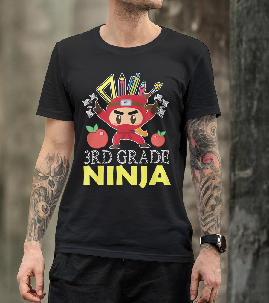 3RD Grade Ninja Pencil Crayon Star Apples T-Shirt