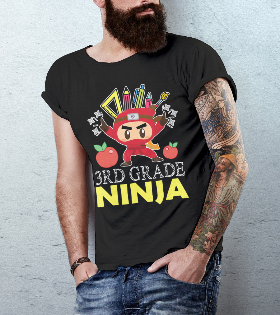 3RD Grade Ninja Pencil Crayon Star Apples T-Shirt
