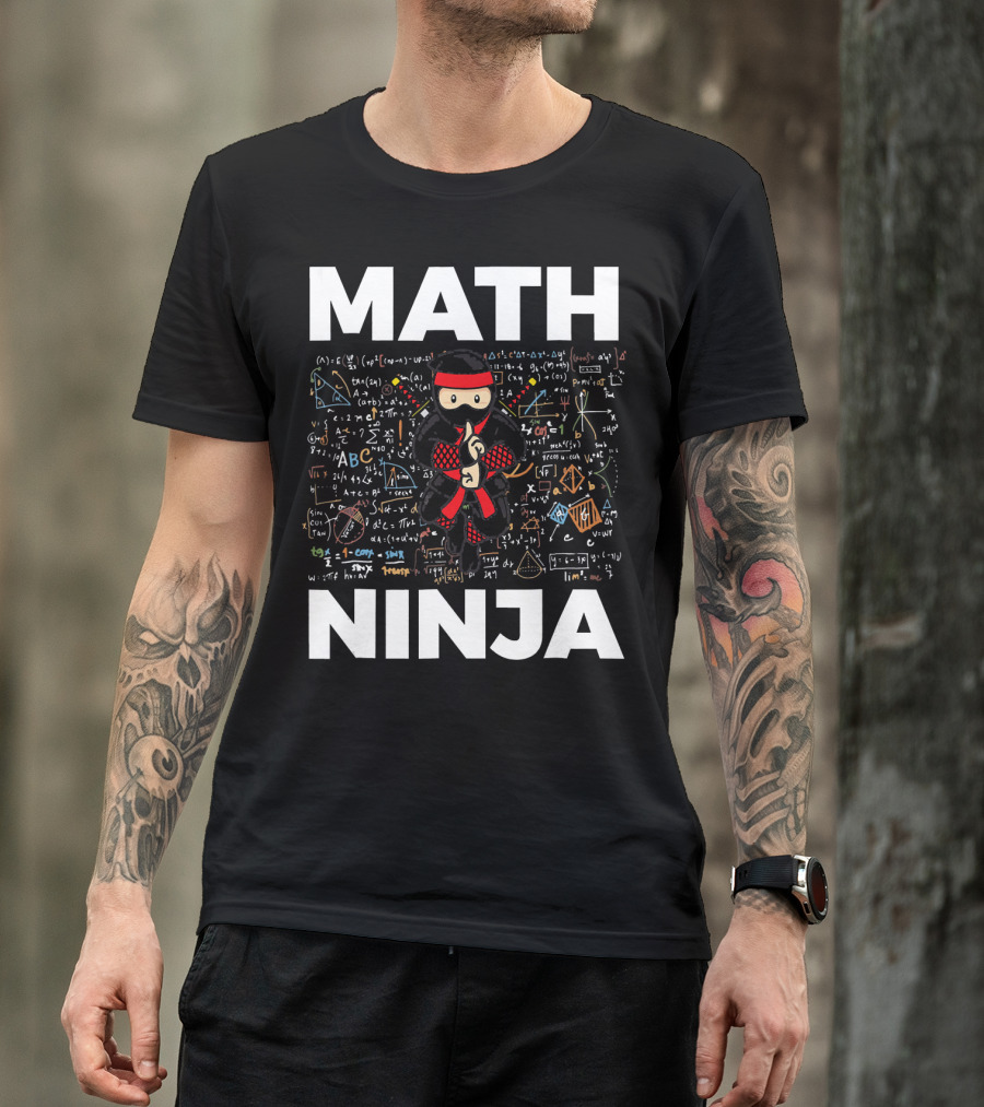 Math Ninja Funny Mathematics Equations And Symbols Background T-Shirt
