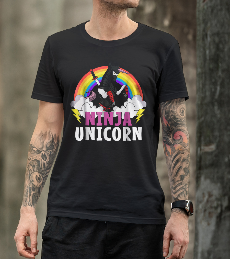 Ninja Unicorn Rainbow Karate Martial Arts T-Shirt