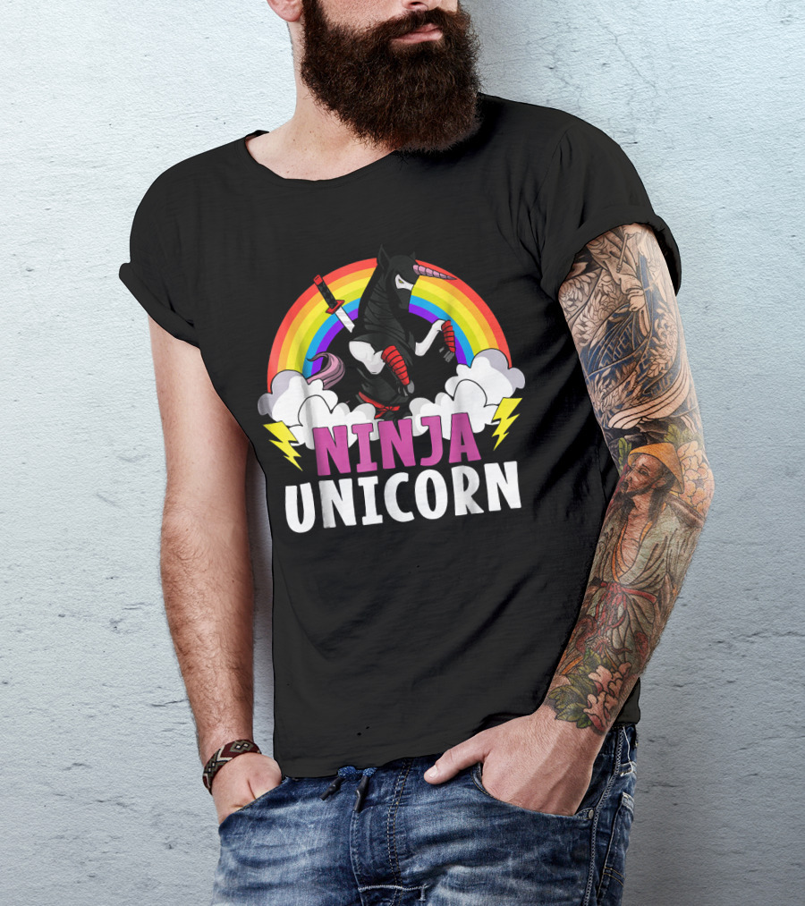 Ninja Unicorn Rainbow Karate Martial Arts T-Shirt