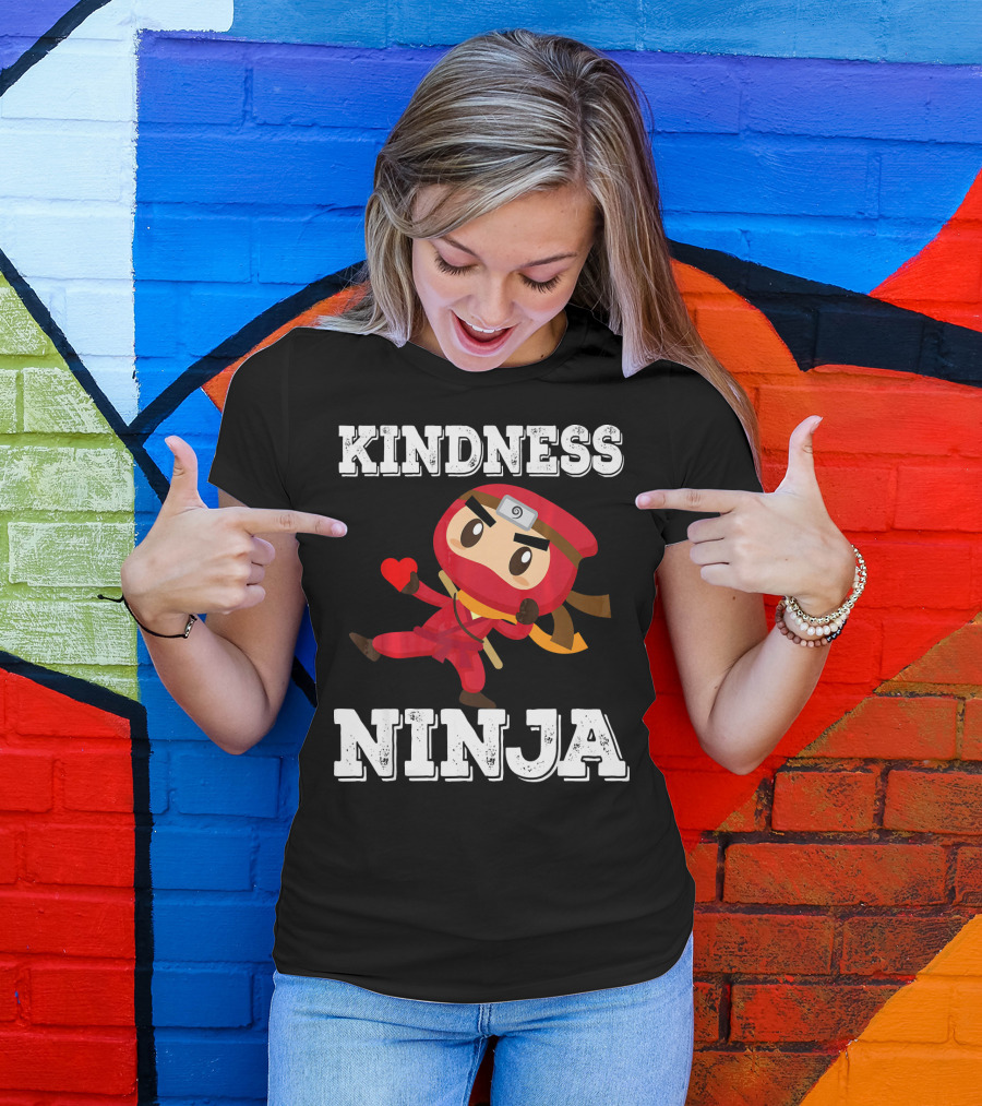 Kindness Ninja Cute Anti Bullying Funny Red Heart Cartoon Character T-Shirt